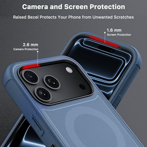 Image of M MYBAT PRO for iPhone 17 Pro Case with Belt Clip Holster,[Compatible with Magsafe] w /Screen Protector,Anti-Drop,Shockproof,w 360Rotating Kickstand,Heavy Duty Protection (Blue)