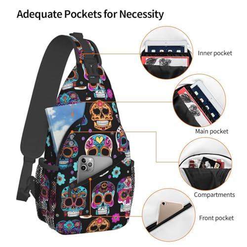 Bolso Bandolera Sugar Skull para Senderismo y Uso Diario miniatura 4