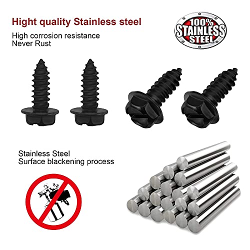 Haryeer Black License Plate Screws Fastener Kit, Stainless Steel Screws