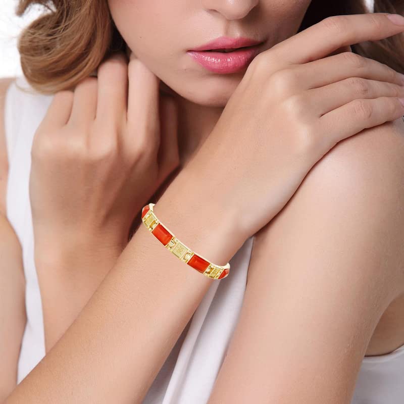 YSJNGF Bransoletka Charms Biżuteria magnetyczna Damska złota bransoletka Chińskie znaki Pomarańczowe kamienie Cat Eye Damska opaska na nadgarstek Bangle Charm Gift