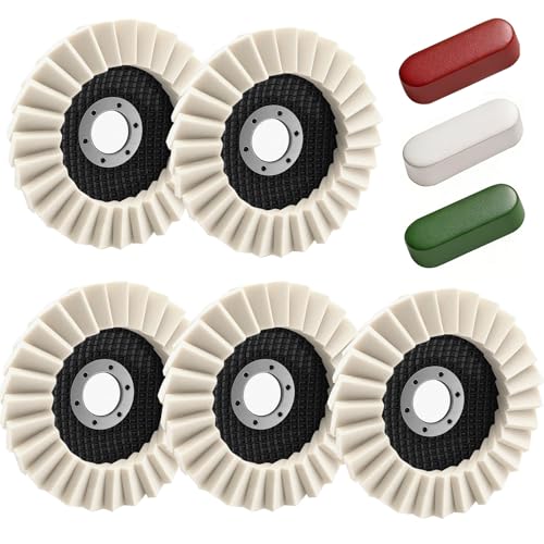 Sunxeke 8 Pcs Wool Polishing Wheel Kit with Compound for Angle Grinder Includes 5Pcs Buffing Wheels (4-1/2 x 7/8) & 3Pcs Polishing Compound Buffing Wheel for Wood Metal & Automotive