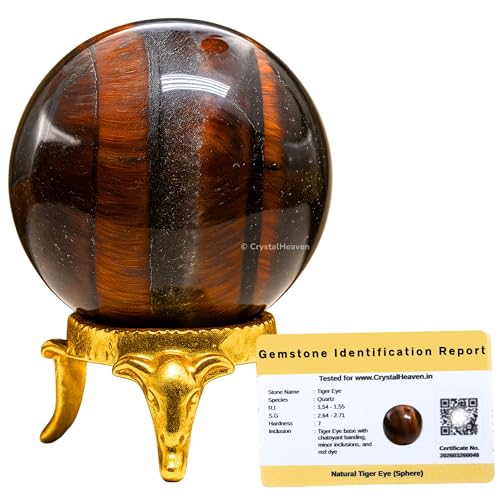 Image of Certified Red Tiger Eye Crystal Ball for Meditation - Premium Crystal Vastu Items for Home and Feng Shui Items for Good Luck - Ideal for Pooja Supplies and Spiritual Practices (1.5 inch Inch)