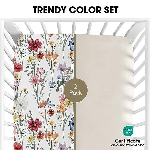 Image of Little Grape Land Crib Sheets for Boys and Girls, 2pk Baby Crib Fitted Sheet for Standard Size Crib and Toddler Mattress, Super Soft Baby Sheet