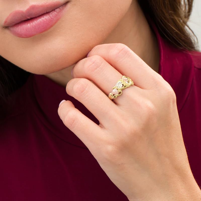 10k Yellow Gold Victorian Style Wedding Band for Women, Black Hills Gold Motif Jewelry with 12k Green and Rose Gold Accents, Genuine 10 Karat Gold Ring with Gift Box4