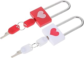 BETOOKY 2pcs Long Handle Love Lock Heart Padlock Diary Book Padlock Locks with Keys Abs Red Long Handle Padlock Drawer Lock Security Padlock Long Handle Couple Lock Vintage Padlocks