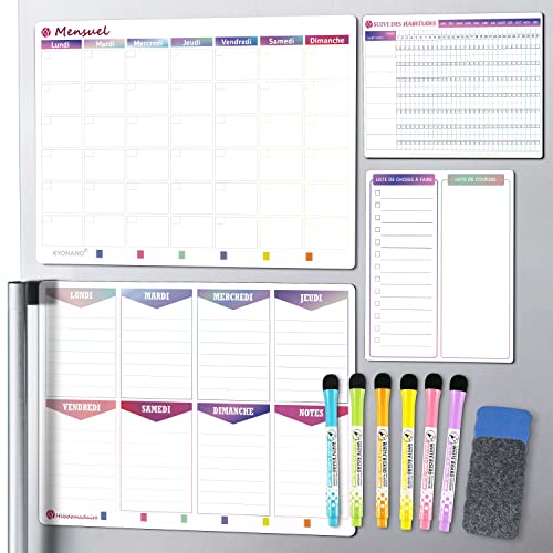 KYONANO Planificateur hebdomadaire magnétique, Plan de ménage magnétique avec planificateur hebdomadaire planificateur mensuel to-do Board Habitude Tracker, planificateur hebdomadaire effaçable Cover