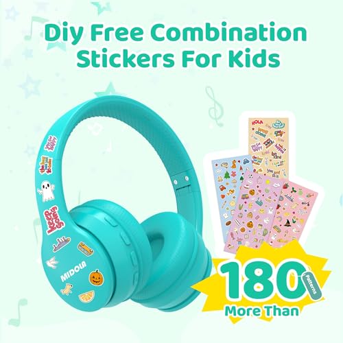 Image of MIDOLA Kids Headphones Bluetooth 5.4 Wireless 68H Play Time Volume Limit 85 /94dB Over-Ear Foldable Headset,Type-C Fast Charging,Wired Aux Mic for Toddler Child Pad Tablet Cyan