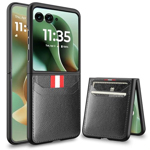 Coque Motorola Razr 50 Ultra avec porte-cartes et protection d'écran en cuir gris NINKI