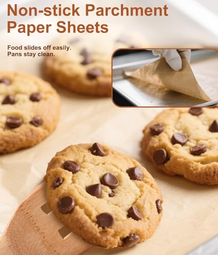 Image of Parchment Paper Baking Sheets, 9 x 13 Inch, 70 PCS Brown | Precut, Non-Stick, Unbleached, For Baking, Air Fryer, Grilling, Steaming, For Bread, Cookies & Cupcakes