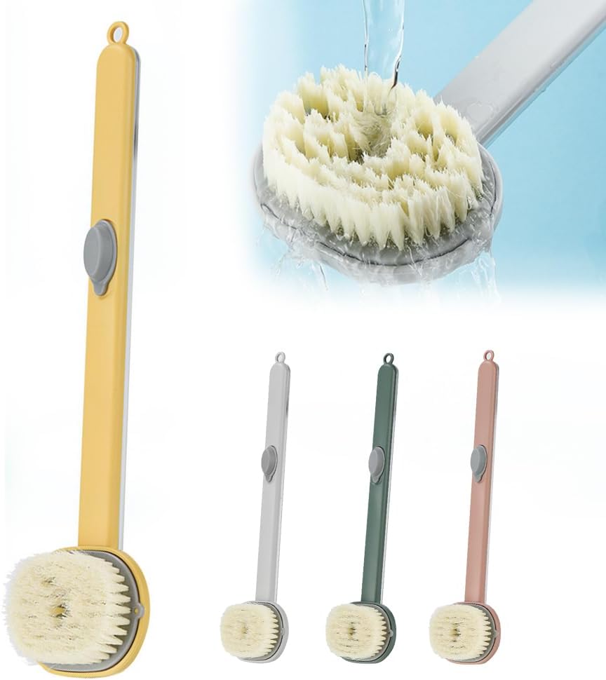 Long Handle Detachable Bath Massager Brush, 2024 New 2 in 1 One Touch Can Fill Foam Bath Shower Brush Long Handle Scrub Brush for Shower, Removable Back Brush Body Wash Brush (Yellow)