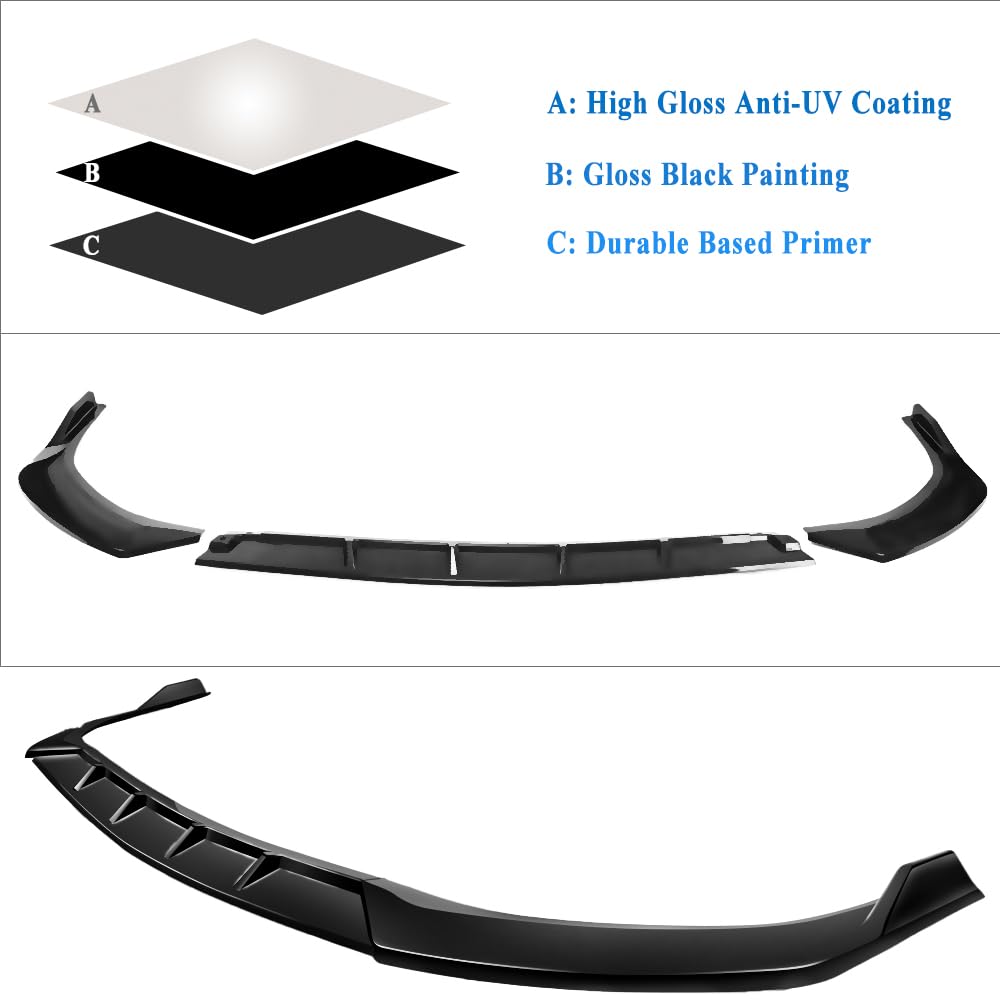 Glossy Black Front Bumper Lip Splitter For 2020-2023 Hyundai Sonata - GT Style, 3-Piece 2 thumbnail image