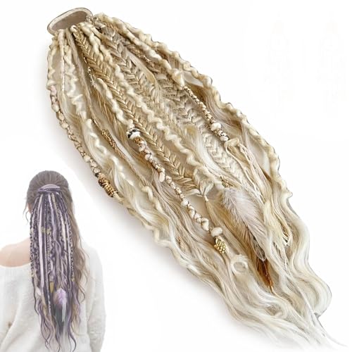 Elastic Dread Ponytail Boho Dreadlock Hair Extension with Bead, 22" Beachy Vibe Viking Braid, One Minute Easy Attachment for Festival & Daily(C)