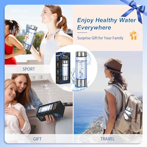 2025 Upgrade Hydrogen Water Bottle, Portable Hydrogen Water Ionizer Machine -SPE PEM Tech, Rechargeable Hydrogen Rich Water Glass Bottle for Travel - Image 8