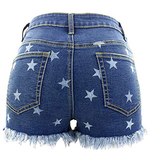 Rousese Star Jean Shorts For Women Teen Girl Cute Ripped Frayed Hem Denim Shorts With Pockets, Blue-02 #TOP4