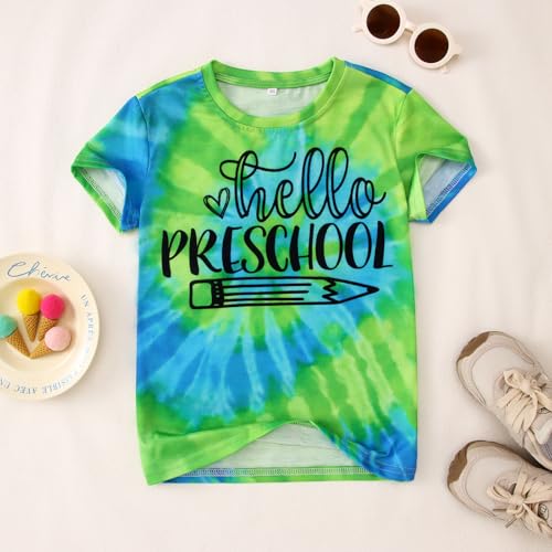 Toddler First Day of School Shirt Boy Hello Preschool T-Shirt Pre K Back to School Outfit Tie Dye Short Sleeve Tops4