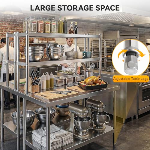 Image of DWVO 30x24in Stainless Steel Table with Adjustable Overshelf | NSF Metal Prep Worktable for Kitchen Restaurant Hotel Garage Warehouse Home Commercial