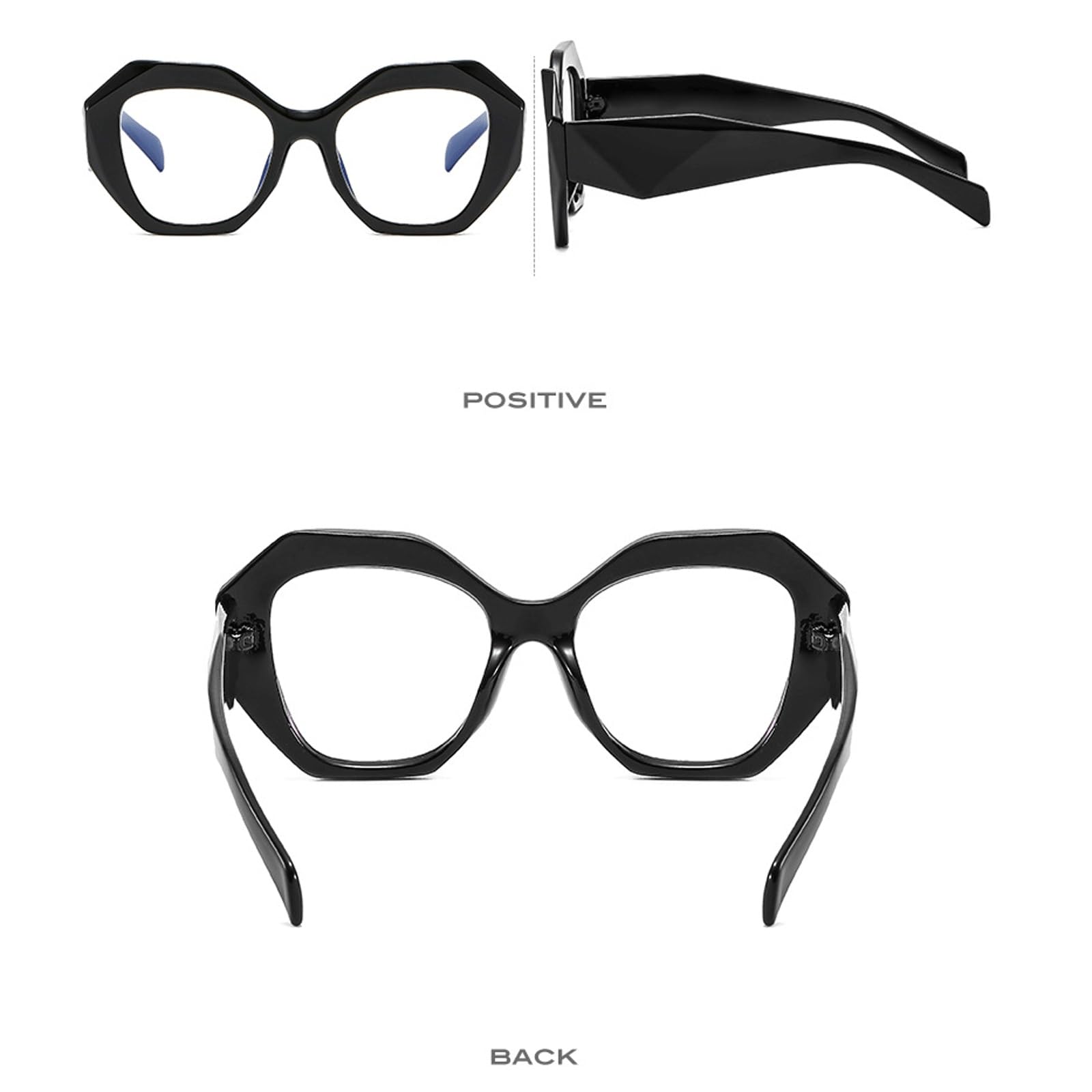 Polygonale Brillengestelle, die Brillen for Computer blockieren | Stilvolle, nicht verschreibungspflichtige Brille, PC-Blaulicht-Lesebrille, Unisex(C1 Black)