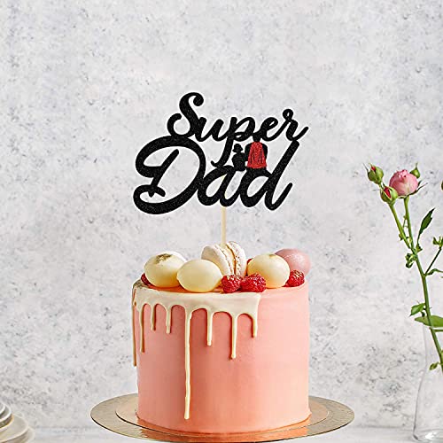 Image of Festiko Super Dad Cake Topper, Best Dad Ever, Happy Birthday Dad, Happy Father's Day Party Decorations Black Glitter