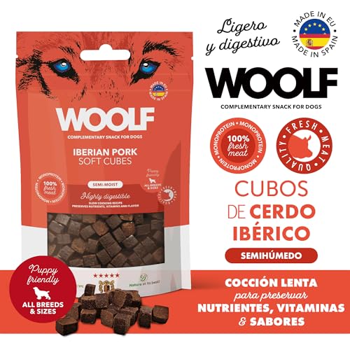 WOOLF Soft Cubes – Ergänzende Snacks für Hunde Halbfeuchte und glutenfreie Hundeleckerli mit natürlichen Inhaltsstoffen Mono-Protein-Formel Für Hunde und Welpen geeignet (Iberisches Schweinefleisch