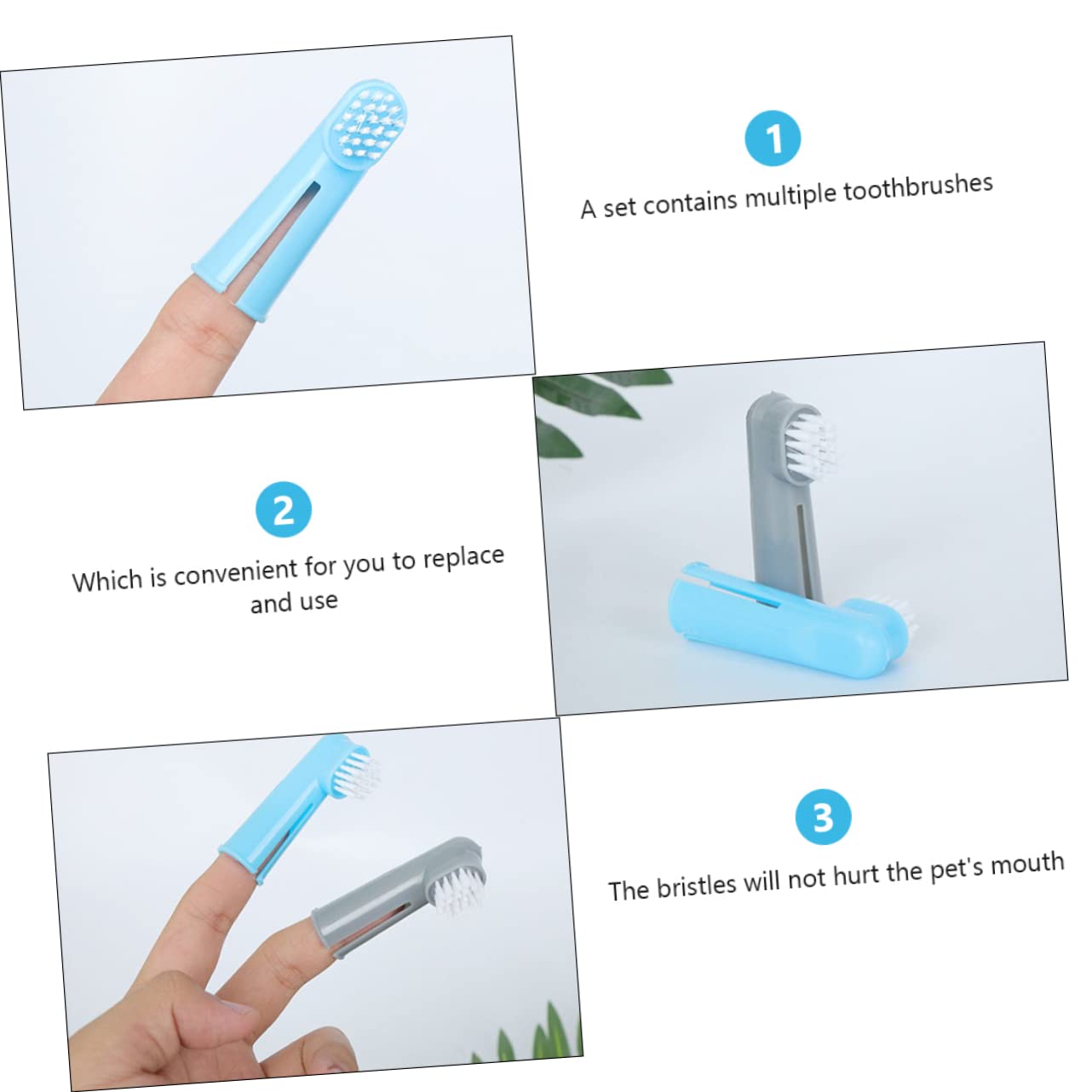 HOLIDYOYO Pet Health Tool 3 Piece Cat Dog Toothbrush Set 6pcs Finger Toothbrush Gentle for Pet's Gum Teeth