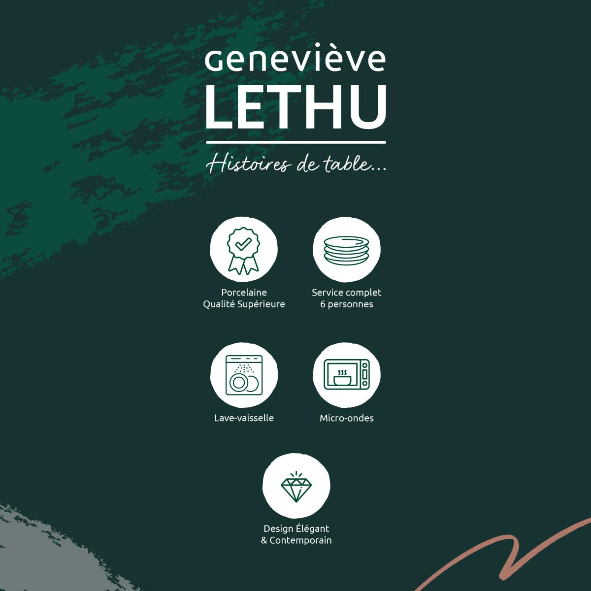 Geneviève Lethu 545868 Service de Table en Porcelaine 18 pièces pour 6 personnes - Assiettes plates, assiettes à dessert, bols - Décor Floral bleu, blanc, vert collection Kalamata