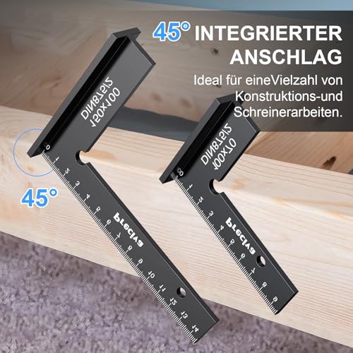 2 Stück Anschlagwinkel set Schlosserwinkel mit Anschlag Zimmermannswinkel mit Messskala(cm) Winkelmesser Metall Schreinerwinkel Tischlerwinkel Klein Metallwinkel 90 Grad für Präzise Arbeiten