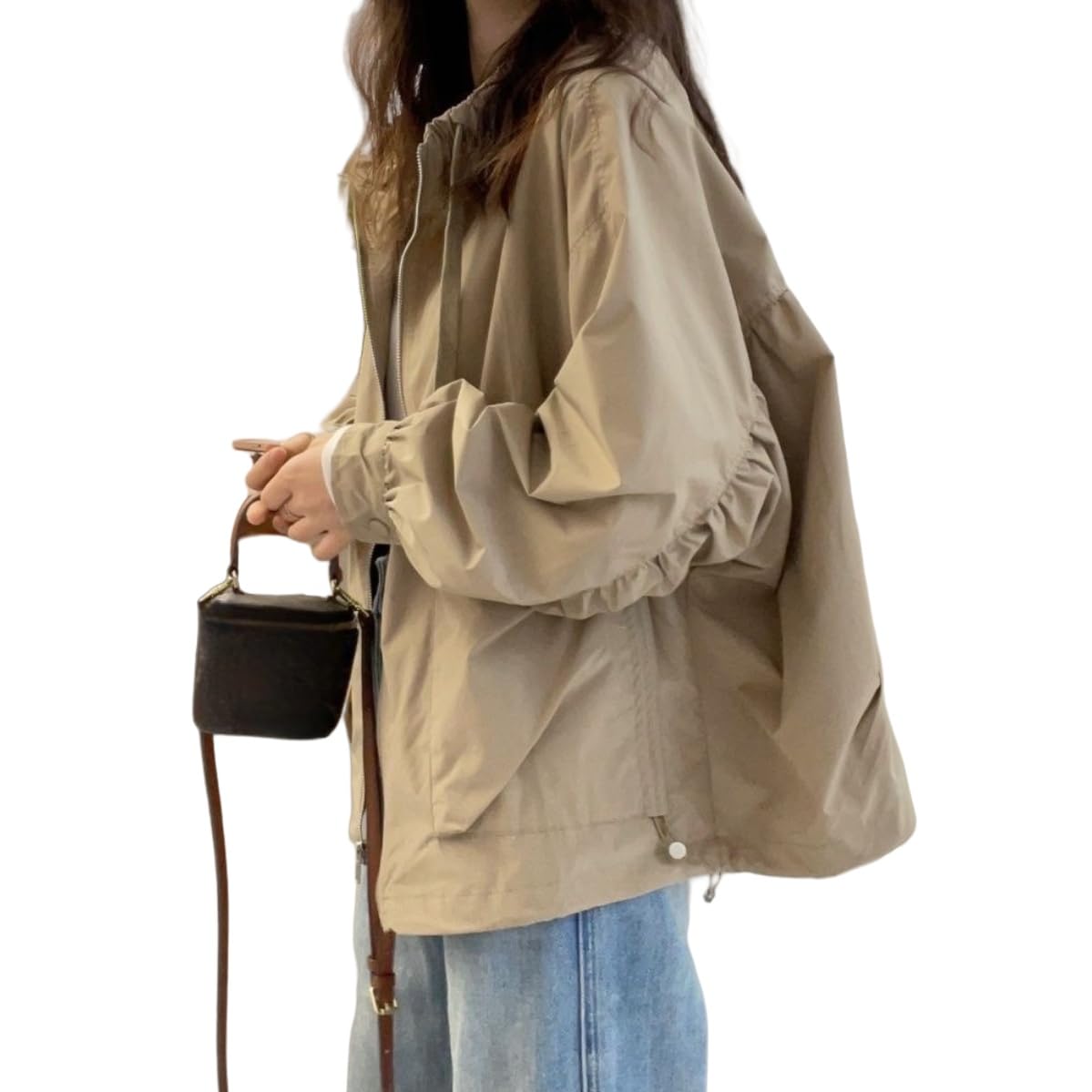 Gabardina con Capucha para Mujer, Chaqueta Corta Informal con Cremallera, Cortavientos De Moda De Otoño, Abrigo Holgado De Gran Tamaño A Prueba De Viento, Chaqueta Deportiva Ligera E Informal.