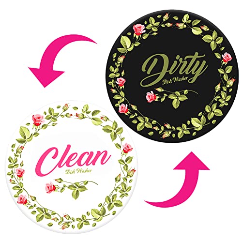 Dishwasher Magnet,Clean Dirty Sign Indicator- Double Sided Magnet with Magnetic Plate, Kitchen Dish Washer Refrigerator Reversible Indicator Green Leaf