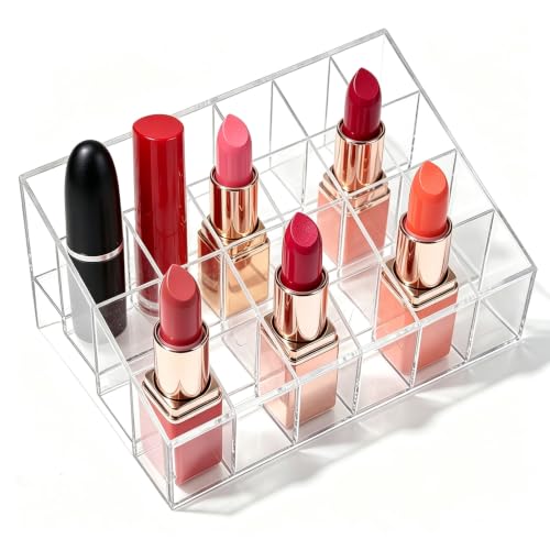 Image of Lipstick Organizer 24 Slots Plastic Clear Cosmetic Display Holder for Lip gloss Chapstick Perfume Nail Polish Essential Oil