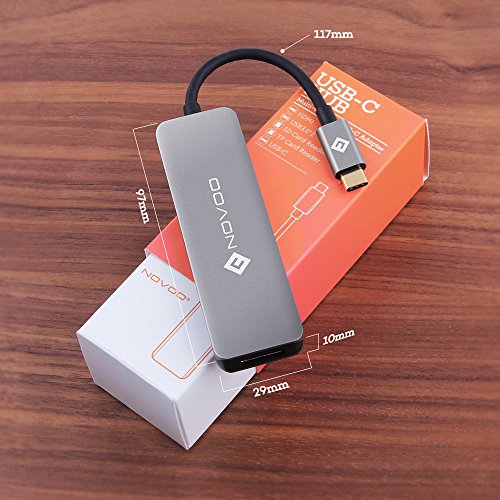 Image of NOVOO 5 in1USB C Hub with HDMI 4K Adapter, 2 USB 3.0 Ports, 1 SD Memory Port, 1 microSD Card Reader for MacBook Pro 2019 /2018, iMac 2017, Dark Grey (NVTCHD2USTGY-SJ)