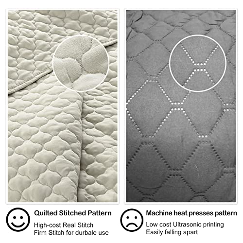 Quilt Set King Size Beige Bedspread, Modern Style Quilted Clouds Pattern Soft Coverlet Set Lightweight Microfiber Quilted Bedspread For All Season, 3 Pieces Includes 1 Quilt And 2 Pillow Sham #TOP4