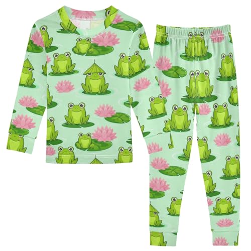ODAWA Nightclothes 2 Piece Set Cute Cartoon Frogs Footless Matching Fall Pajamas 18M