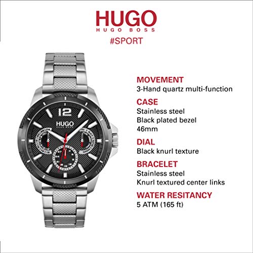 HUGO-Sport-Mens-Multifunction-Stainless-Steel-and-Link-Bracelet-Casual-Watch-Color-Silver-Model-1530195