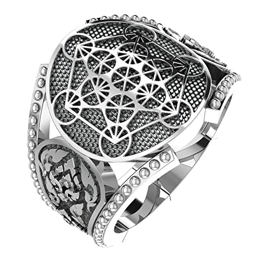 925 Sterling Silver Men's Metatron's Cube Sacred Geometry Ring