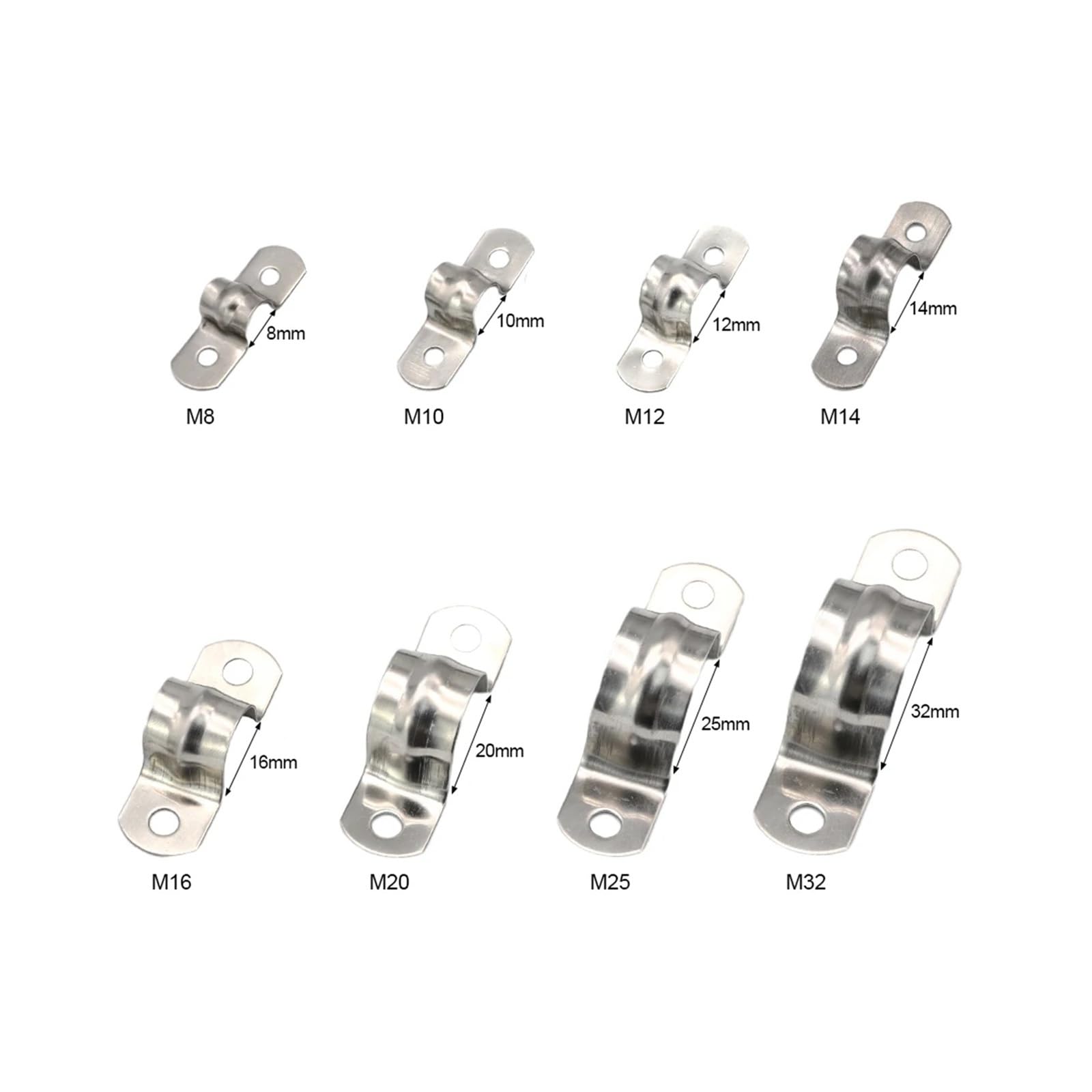 2/10 pz a forma di U fascette for tubi 5-100mm in acciaio inox a due fori cinghia condotto clip for tubi tubo dell'acqua idraulico sella morsetti(M14 10pcs)