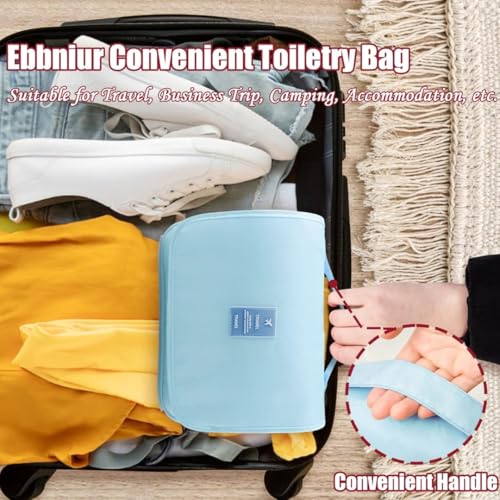 Image of Sprqcart Hanging Toiletry Bag for Travel - Large Makeup Organizer Pouch - Professional Cosmetic Storage Case - Grooming Kit with Compartments for Toiletries, Beauty Essentials, and Accessories | Blue