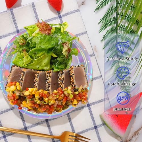 Image of Iridescent Disposable Paper Plates, 9 inch Dinner Party Plates, 50 Count