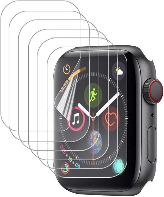 [6 Pack Screen Protector for Apple Watch 40mm (Series 4/5) [Case Friendly] [Bubble-Free] [Lifetime Replacement Warranty] HD Clear TPU [NOT GLASS] Screen Protector
