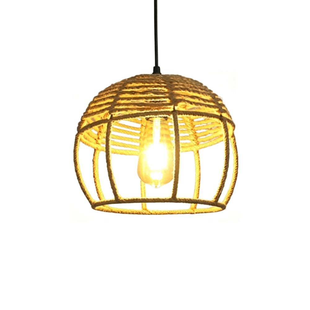 CHUNGYANG Semi-Hollowed-Out Hemp Rope Chandelier for Dining Room Creative and Personalized Hand Woven Restaurant Pendant Light Fixture Farmhouse Pastoral Style Kitchen Island Hallway Pendant Lighting