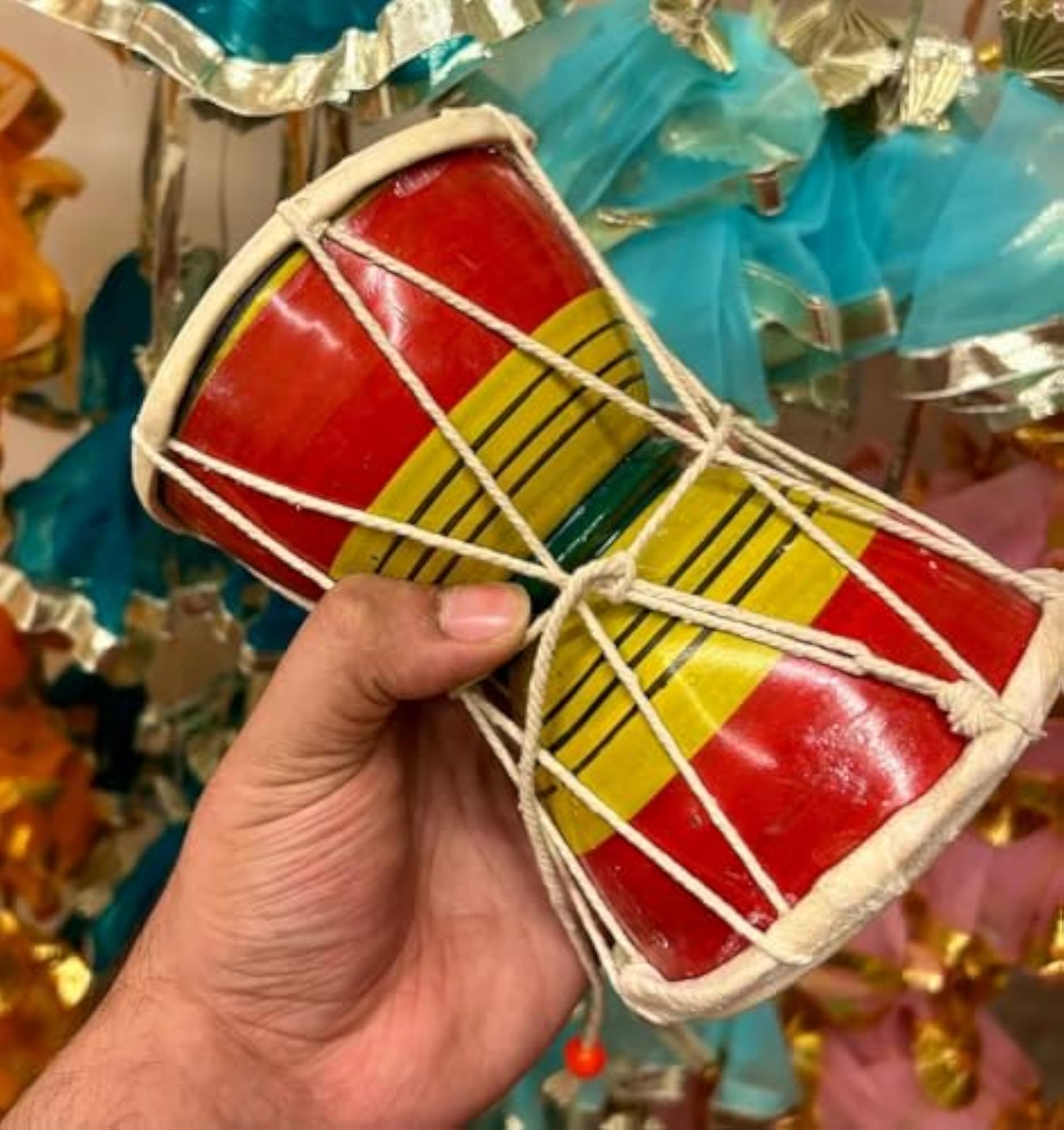 Wooden Shiv Damru for Pooja Ghar, Hand Percussion Instrument
