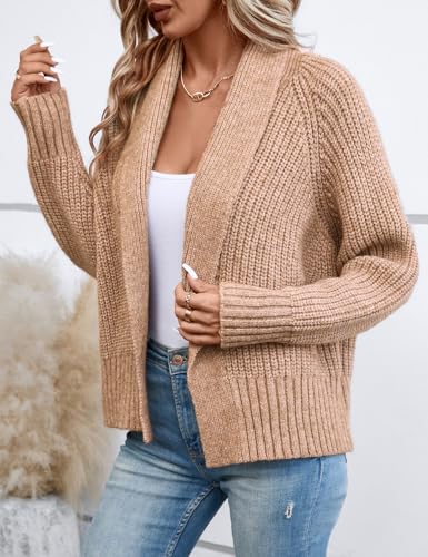 Women's Cardigan Sweaters Fall Winter Open Front Batwing Long Sleeve Shawl Neck Chunky Knit Loose Outwear Coats3