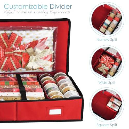 Image of Hearth & Harbor Wrapping Paper Storage Container - Christmas Storage Bag with Interior Pockets - Gift Wrap Organizer Fits Up to 22 Rolls of 40 inch - Tear Proof, Red