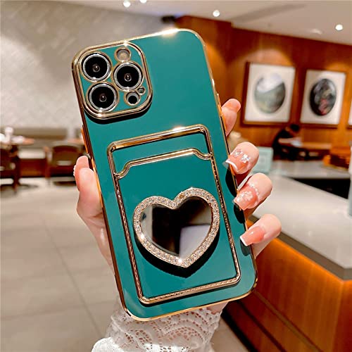 Coque iPhone 11 Pro avec fente carte et miroir strass pour briller en soirée de couleur vert foncé