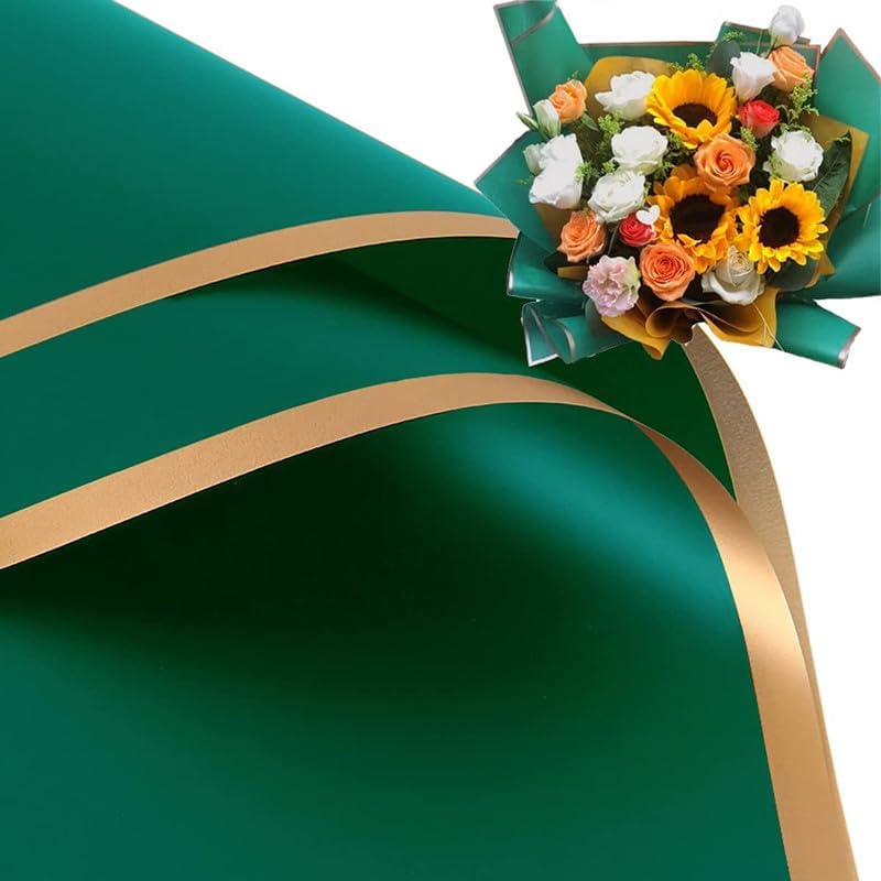 XIGUI 20 hojas de papel de regalo con borde dorado, suministros de ramo de floristería coreana, manualidades, embalaje de regalo o embalaje en caja