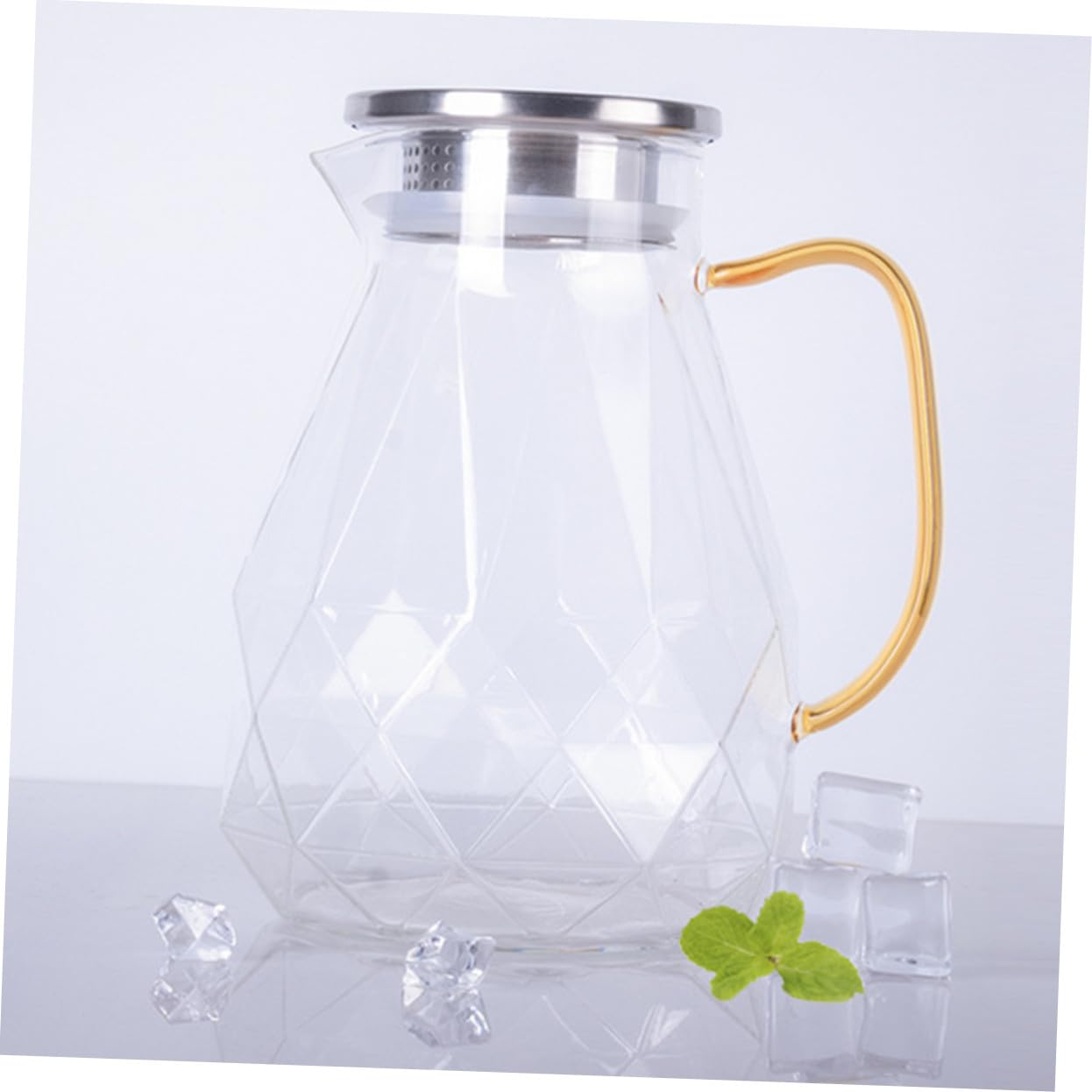 Jarra de Agua de Vidrio 1500ml con Tapa de Acero Inoxidable | Jarra de Bebidas para Hogar y Restaurante, Asa Reforzada y Vidrio Resistente al Calor