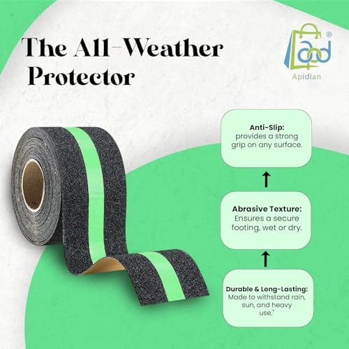 Image of Anti Slip Tape for Stairs & Bathroom | Heavy Duty Non Skid Grip Tape | Waterproof Safety Tape for Floor, Tiles, Ladder & Outdoor Use | Strong Adhesive Stair Safety Tape (5cm x 5m)