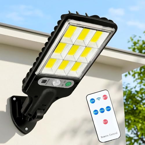 Image of 180W Solar Street Light with Remote Control, 108 COB LED Solar Street Light Outdoor with PIR Motion Sensor, 3 Lighting Modes, 60 Degree Adjustable, IP65 Waterproof for Garden, Gate, Wall
