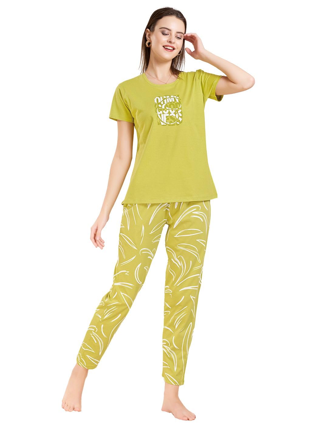 quira Women's Printed Regular Fit T-Shirt & Pyjama Set - Round Neck, Half Sleeves, Stylish & Cozy Cotton Hosiery Loungewear-picture-13