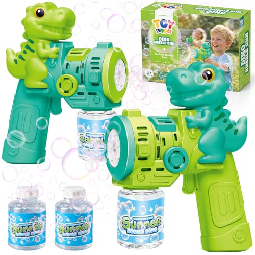 TOY Life Dinosaur Bubble Guns for Kids Ages 4-8, 2 Pack Automatic Bubble Blaster Gun for Toddlers 1-3, Battery Operated Bubble Machine Toys for Boys Girls Dinosaur Bubble Blower