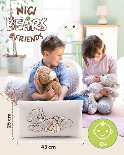 NICI Kissen Bär Finni 43x25cm - grau - Flauschiges Kuscheltierkissen für Jungen, Mädchen, Babys und Kuscheltierliebhaber, ideal für Zuhause, Kindergarten oder unterwegs | 62334
